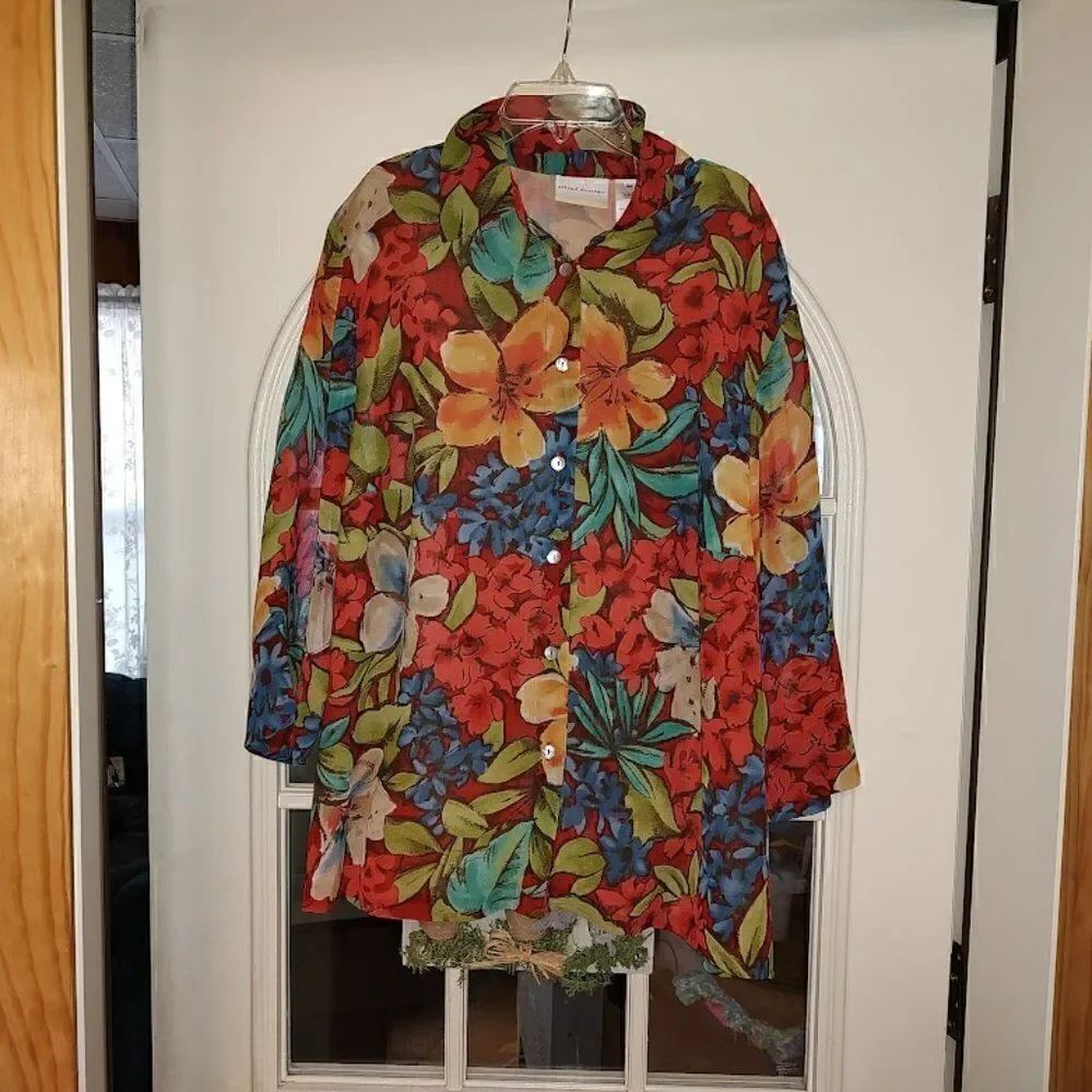 Alfred Dunner Multi-Colored Flowers Button Down Top Size Women's 16W